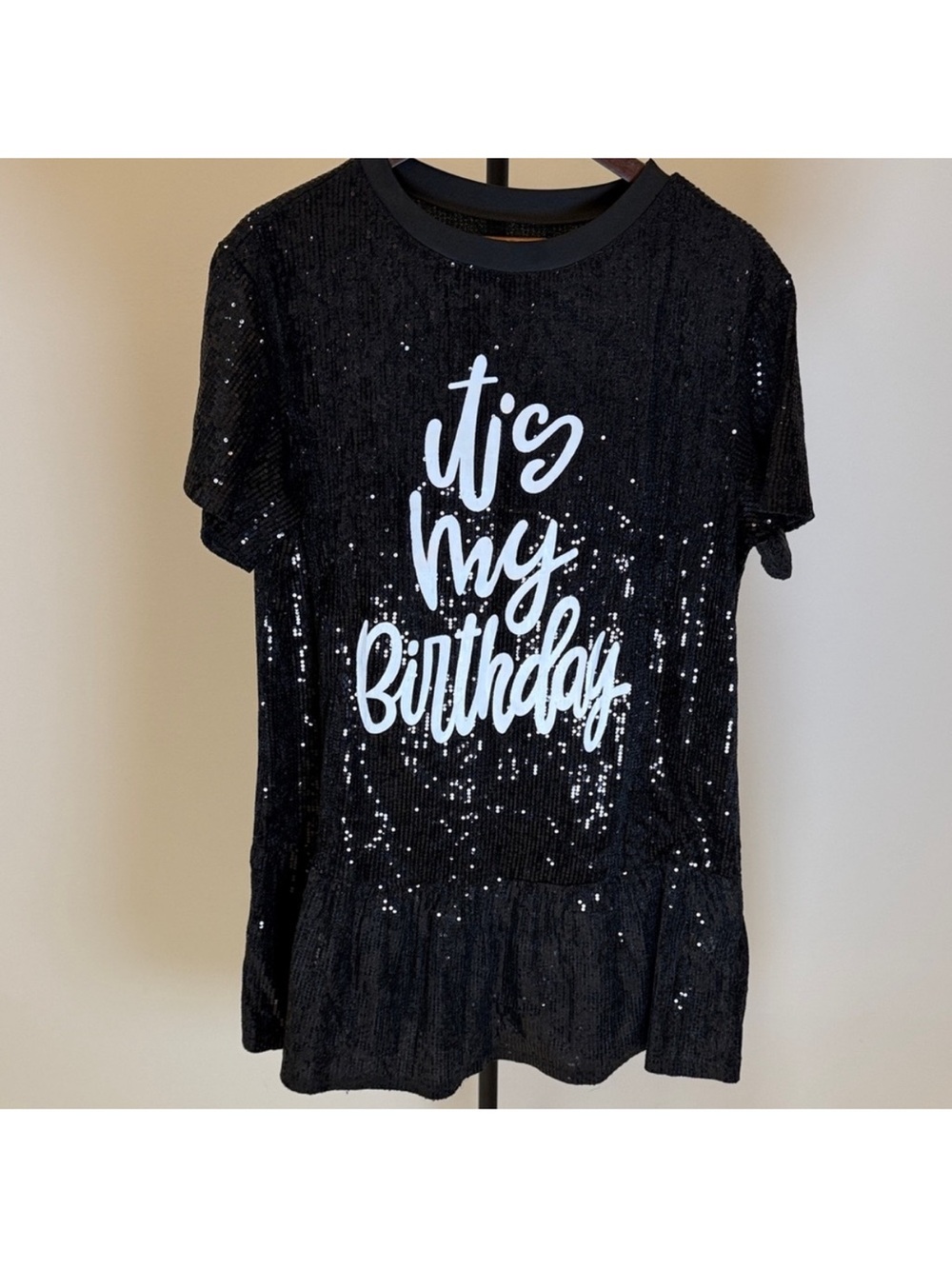 Women’s O/S Black Sequin "It's My Birthday" dress